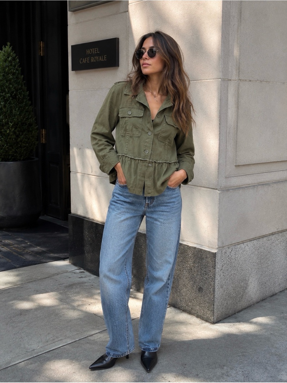 LOFT 100% Cotton Olive Jacket with Peplum Hem